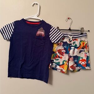 Mini Boden Navy Shark Shirt with Matching Animal Print Shorts